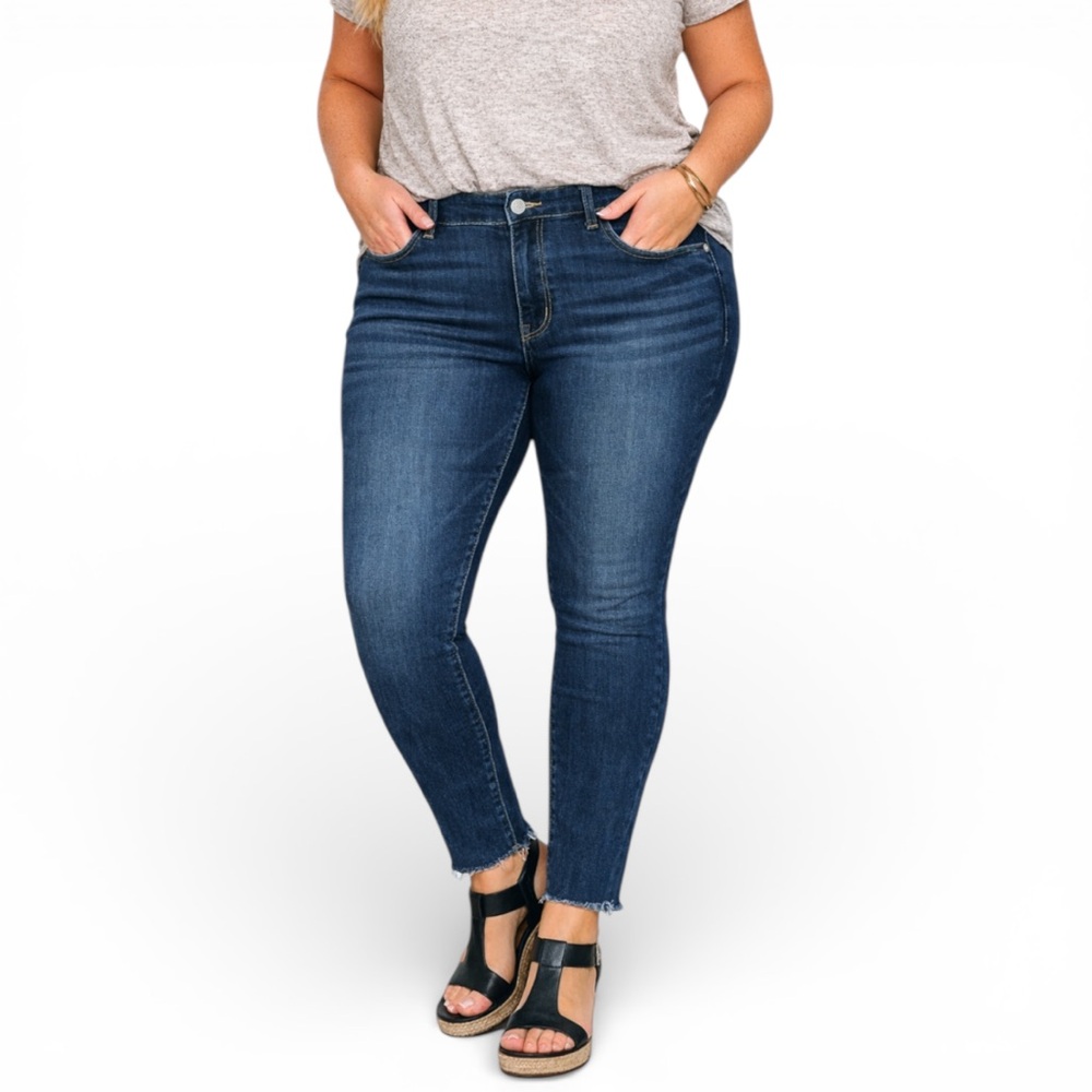 JUDY BLUE Mid Rise Raw Hem Skinny Blue Jeans Soft Stretch Comfort Plus Size 20W